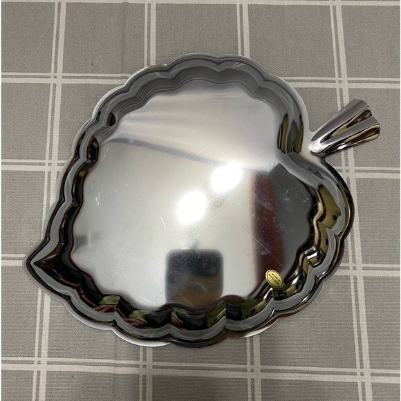 Chrome Leaf Serving Tray Party Candy Nut Dish Engine Turned Jewelling Accented - Picture 4 of 8